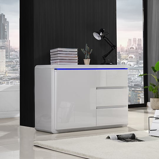 Frame Small High Gloss Sideboard In White With LED Lighting_1