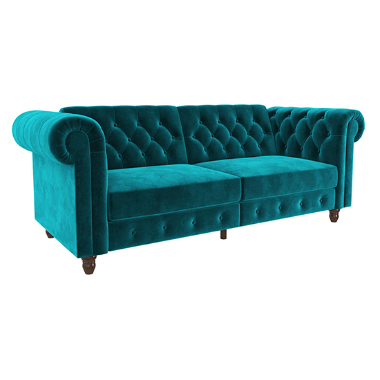 Fritton Chesterfield Velvet Upholstered Sofa Bed In Teal_4