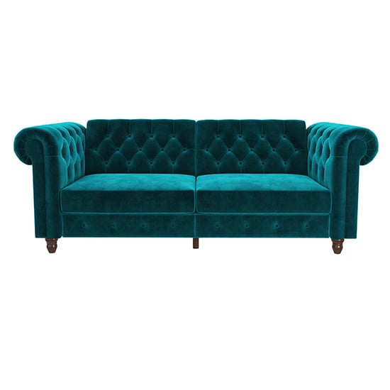 Fritton Chesterfield Velvet Upholstered Sofa Bed In Teal_6