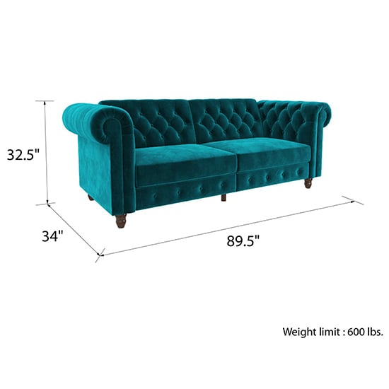 Fritton Chesterfield Velvet Upholstered Sofa Bed In Teal_8