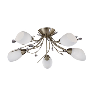 Read more about Gardenia antique brass semi-flush with opal glass shades