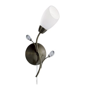 Gardenia Antique Brass Wall Lamp With Cone Shaped Opal Glass