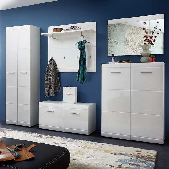 Product photograph of Adrian Hallway Set In White With High Gloss Fronts from Furniture in Fashion