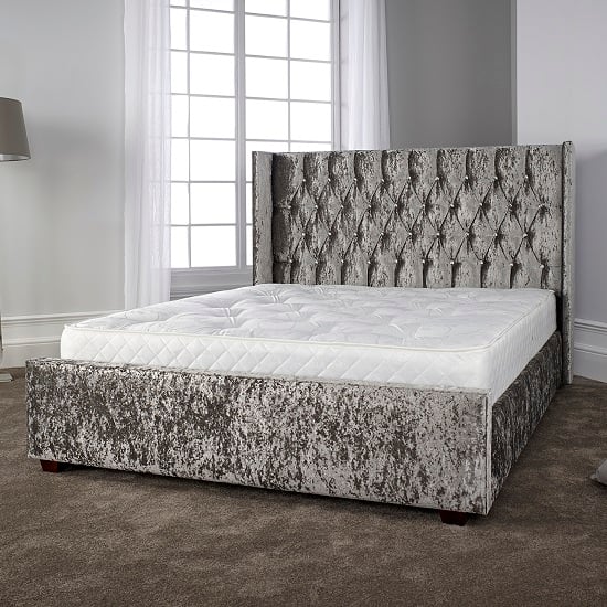 Photo of Keira contemporary bed in glitz silver with wooden feet