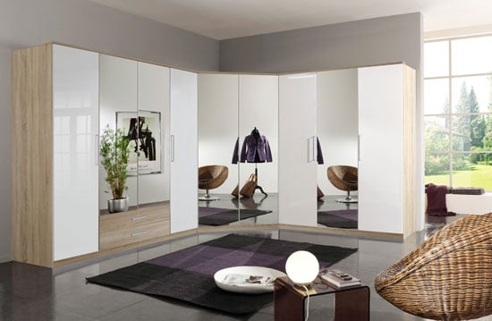 Read more about Gastineau corner wardrobe in oak and white gloss with mirrors