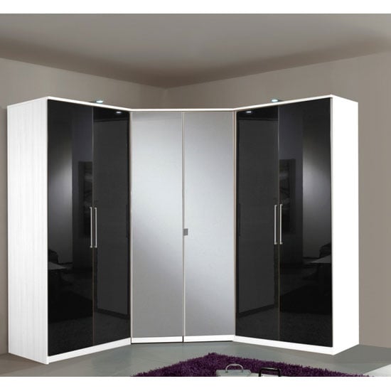 Gastineau Corner Wardrobe In Alpine White With Mirrored Doors