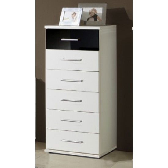 Photo of Gastineau chest of drawers in white and black with 6 drawers