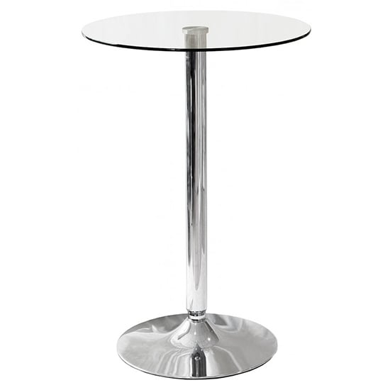 Product photograph of Gino Bistro Bar Table In Clear Glass With Chrome Base from Furniture in Fashion