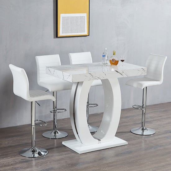 Read more about Halo vida marble effect bar table with 4 ripple white stools