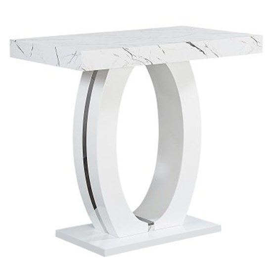 Halo High Gloss Bar Table In White And Vida Marble Effect_2