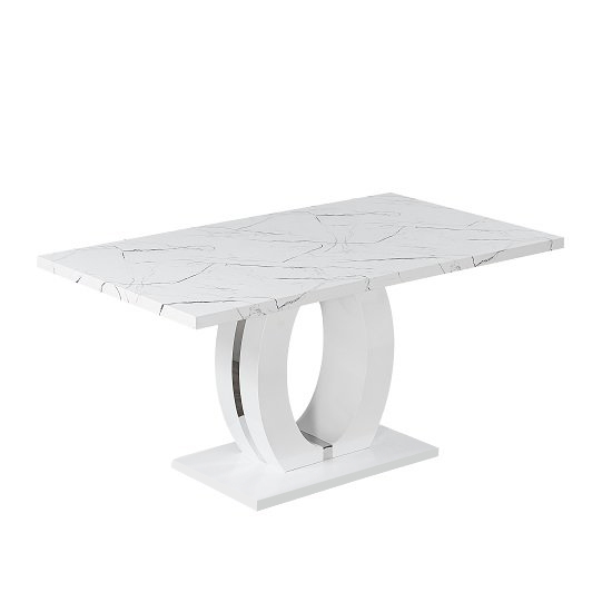 Photo of Halo high gloss dining table in white and vida marble effect