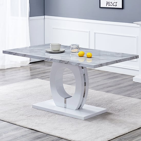 Product photograph of Halo High Gloss Dining Table In Magnesia Marble Effect from Furniture in Fashion