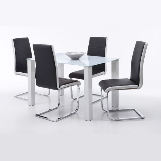 Photo of Hanna dining table in frosted glass with 4 top dining chairs