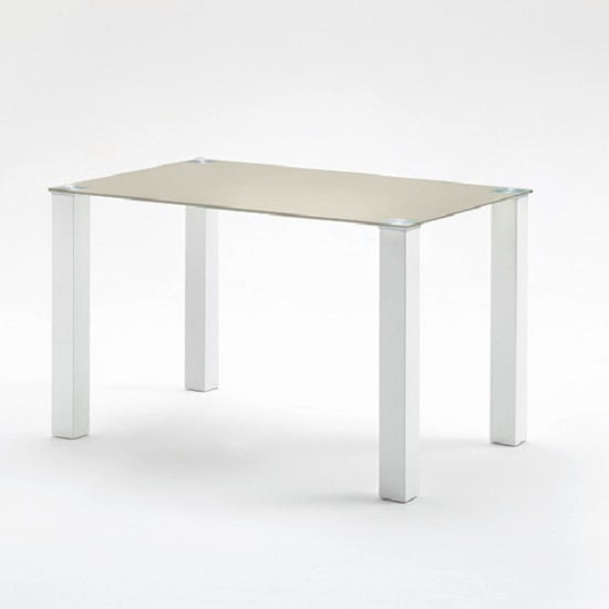 Hanna 120cm Glass Dining Table In Taupe With Gloss White Feet