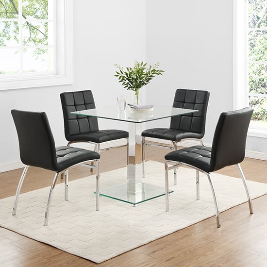 Hartley Glass Bistro Table With 4 Black Coco Chairs