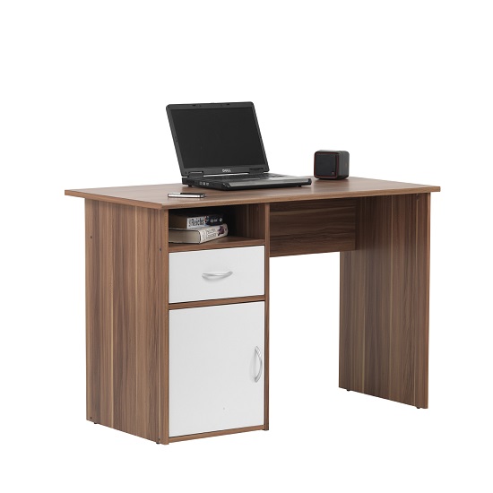 Photo of Cabrini computer work station in walnut and white with 1 door