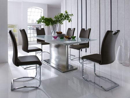 Helio Extendable Glass Dining Table With 6 Koln Brown Chairs
