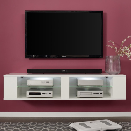Hennes Wall And Floor LED TV Stand In White High Gloss_2