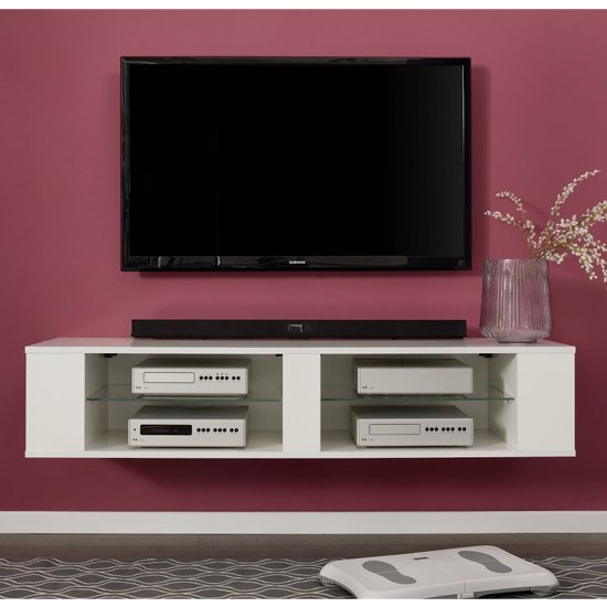 Hennes Wall And Floor LED TV Stand In White High Gloss_4