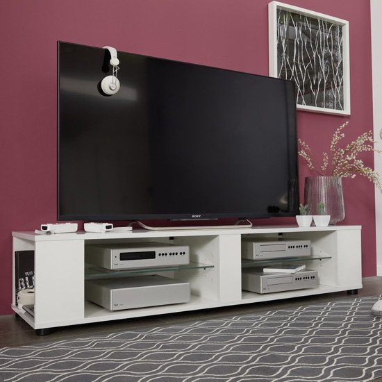 Hennes Wall And Floor LED TV Stand In White High Gloss_5