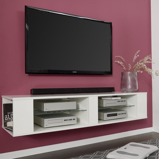 Hennes Wall And Floor LED TV Stand In White High Gloss_6