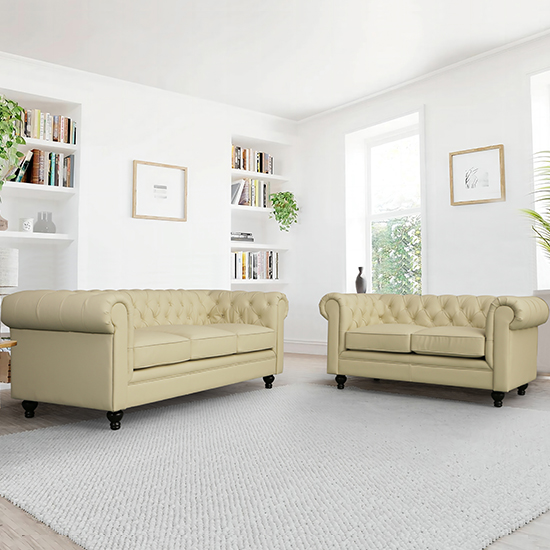 Photo of Hertford faux leather 3 + 2 seater sofa set in ivory