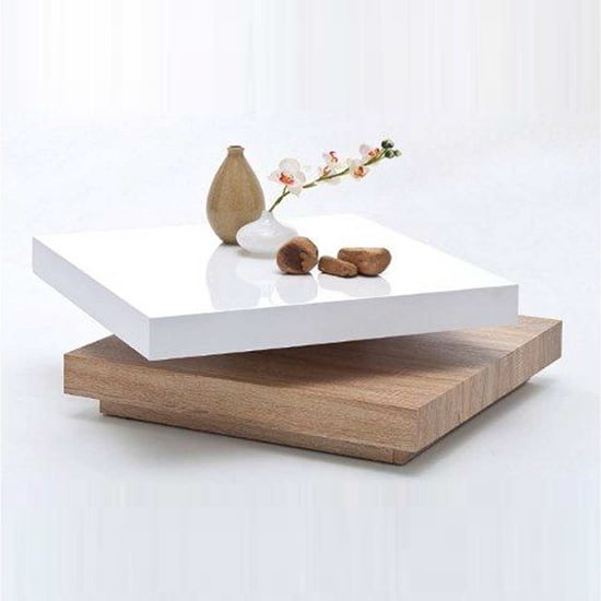 Hugo Rotating Gloss Coffee Table In White And Oak Effect_2