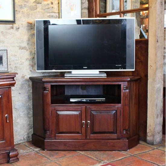 Photo of Belarus corner lcd tv stand in mahogany with cupboard and shelf