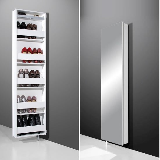 Igma Mirrored Rotating Shoe Storage Cabinet In White Furniture