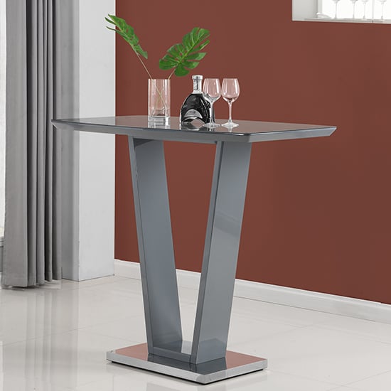 Ilko Rectangular Glass Top High Gloss Bar Table In Grey