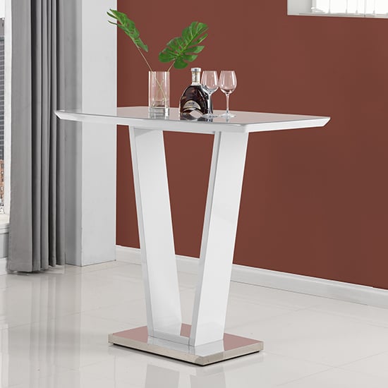 Ilko White High Gloss Bar Table With 4 Ripple Black Stools_2