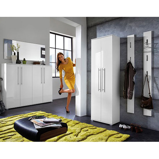 Inside Double Shoe Storage Cabinet With White Gloss Doors