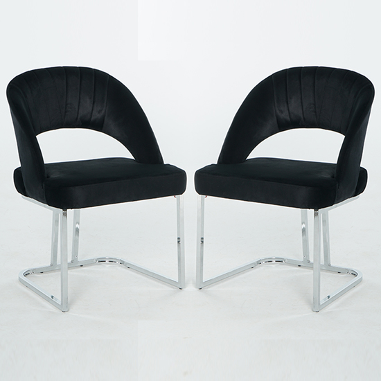 Isleworth Black Velvet Dining Chairs In Pair