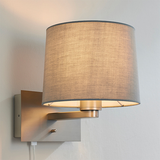 Issac Grey Taper Cylinder Shade Wall Light With USB In Nickel