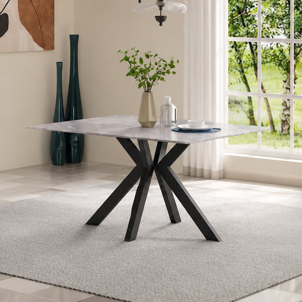 Iveran Ceramic Dining Table in Grey Gloss