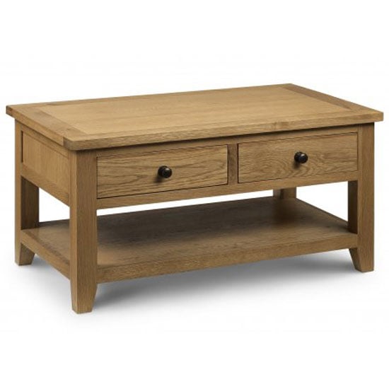 Rosales Wooden Coffee Table In Oak With 2 Drawer And Shelf