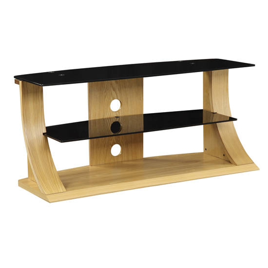 Read more about Curved shape wooden tv stand with black glass