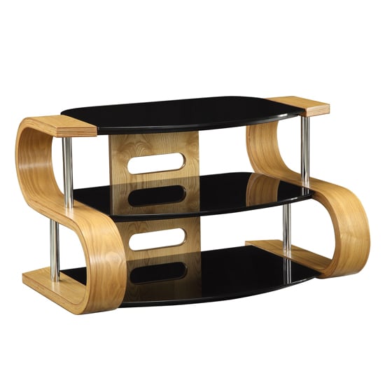 Read more about Curved lcd tv stand in wooden oak veneer