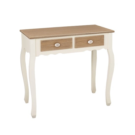 Photo of Jedburgh console table in distressed wooden top and cream legs