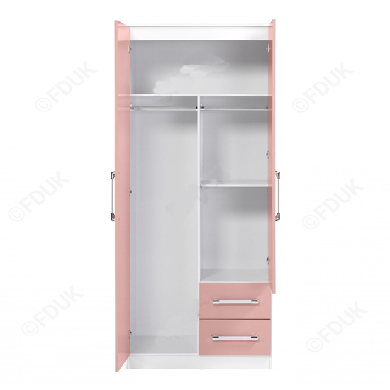 Ingrid 3Pc Bedroom Furniture Set In White And Pink High Gloss