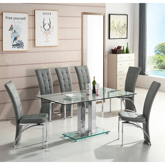 Jet Large Clear Glass Dining Table With Chrome Supports_3