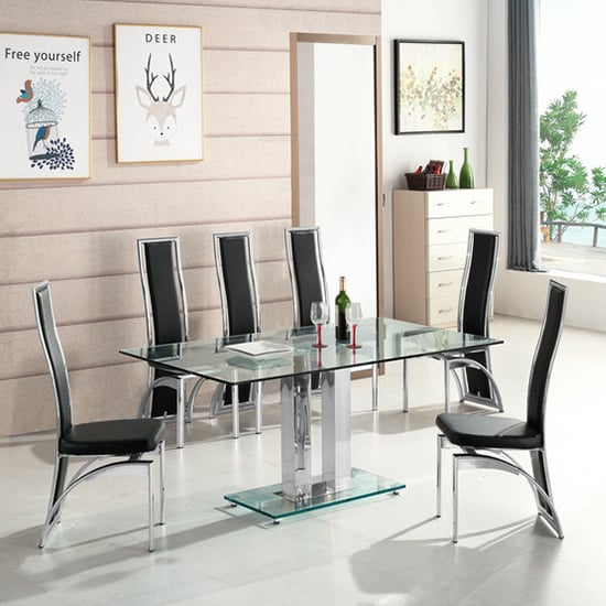 Jet Large Clear Glass Dining Table With Chrome Supports_4