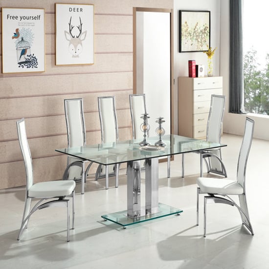 Jet Large Clear Glass Dining Table With Chrome Supports_5