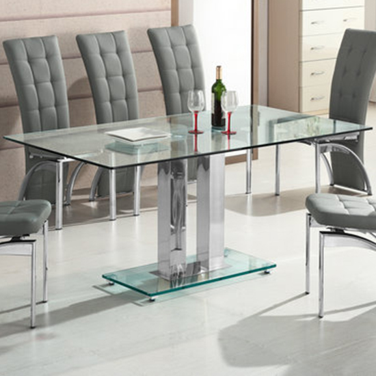 Photo of Jet large clear glass dining table with chrome supports