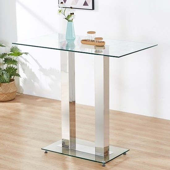 Read more about Jet rectangular clear glass bar table with chrome supports