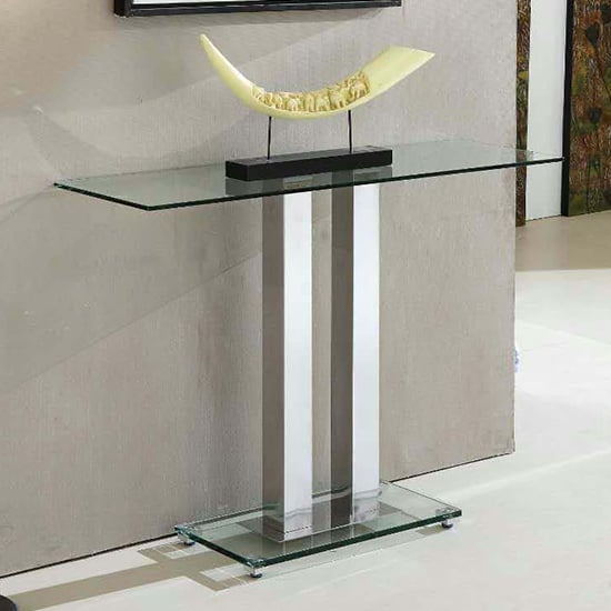 Photo of Jet rectangular clear glass console table with chrome supports