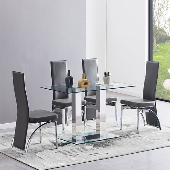 Jet Small Clear Glass Dining Table With Chrome Supports_2