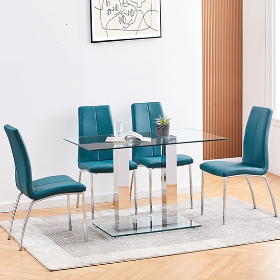 Jet Small Clear Glass Dining Table With Chrome Supports_3