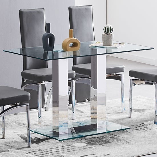Jet Small Clear Glass Dining Table, Glass And Chrome Dining Room Setups