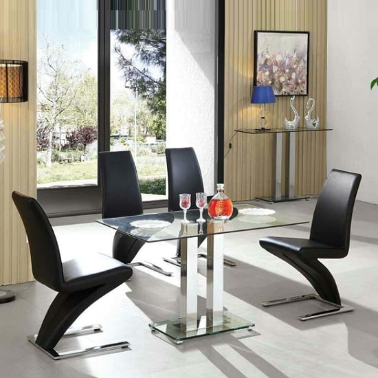 Photo of Jet small clear glass dining table with 4 demi z black chairs